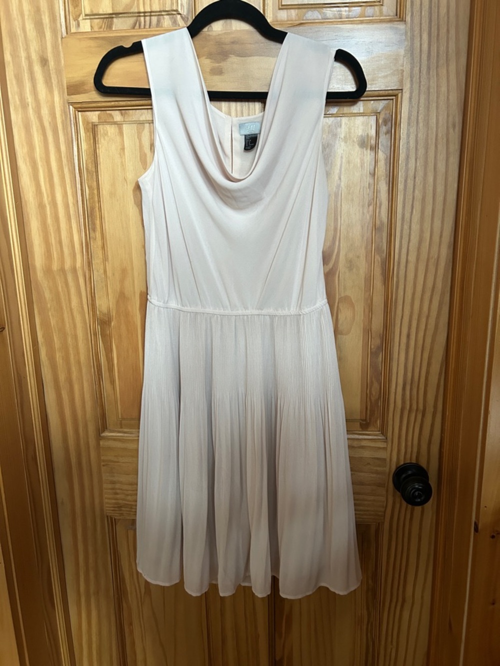 H&M Soft Cowl Neck Pleated Midi Dress in Light Blush